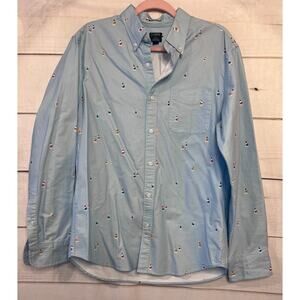 J. Crew Men's Button Down Size MED Slim Fit Light Blue W/ Sailboats